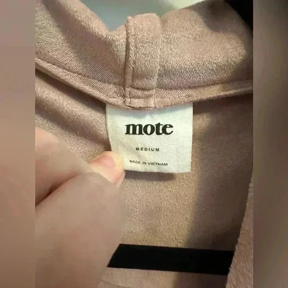 Mote Blush Pink Faux Suede Asymmetric Full-zip Raw Cut Lightweight Moto Jacket M - Picture 3 of 8